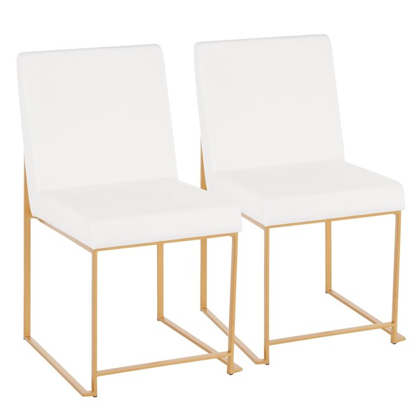 Lumisource High Back Fuji Dining Chair in Gold and White Velvet, PK 2 DC-HBFUJI AUVW2